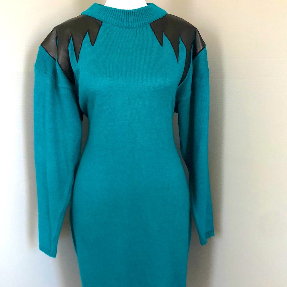 Eighties 1980’s knit dress with faux leather details.